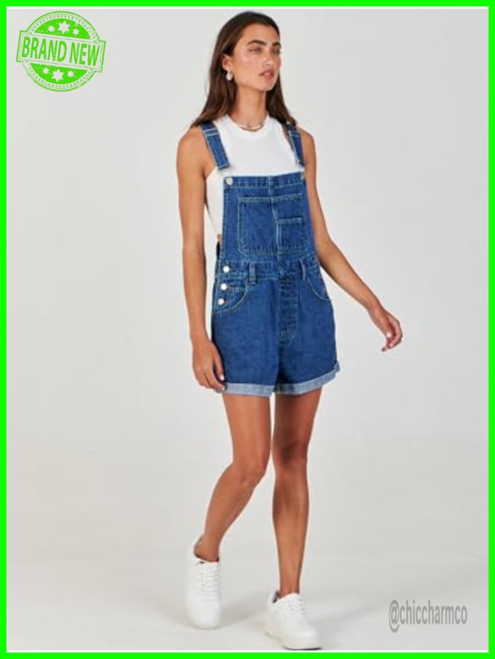 Women's Denim Overalls Shortalls Loose Fit Adjustable Straps Jumpsuit - Picture 5 of 6